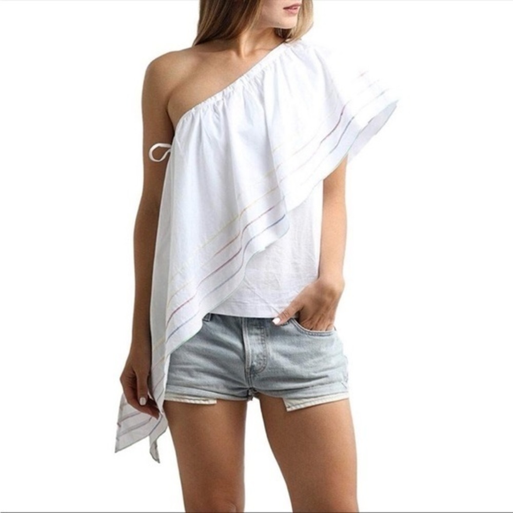 NWT Central Park West Asymmetric One Shoulder Ruffle Top White- Size Small